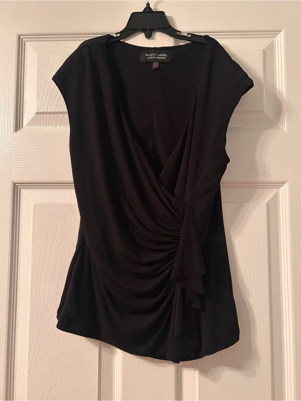 Evan Picone Black Draped Cap-Sleeve Blouse